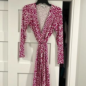 DVF wrap dress, dark pink, size 4